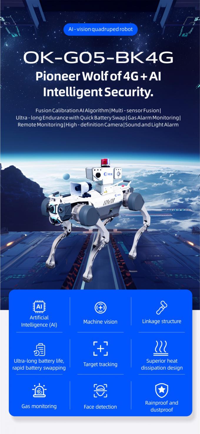 ओकेएएफ एआई निगरानी स्वायत्त सुरक्षा गश्ती रोबोट औद्योगिक गार्ड रोबोट कुत्ता स्मार्ट सुरक्षा चौगुना रोबोट 0